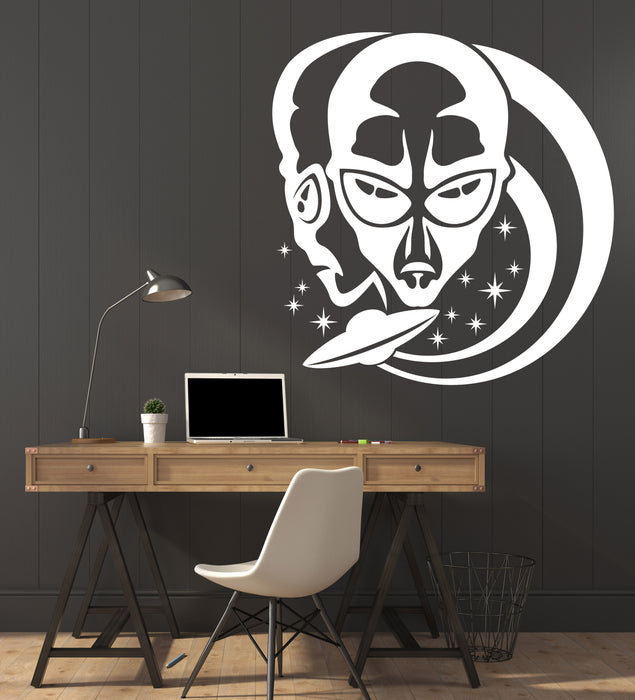 Vinyl Decal Wall Sticker Aliens on a Background Stars and Flying Saucer Unique Gift (n668)