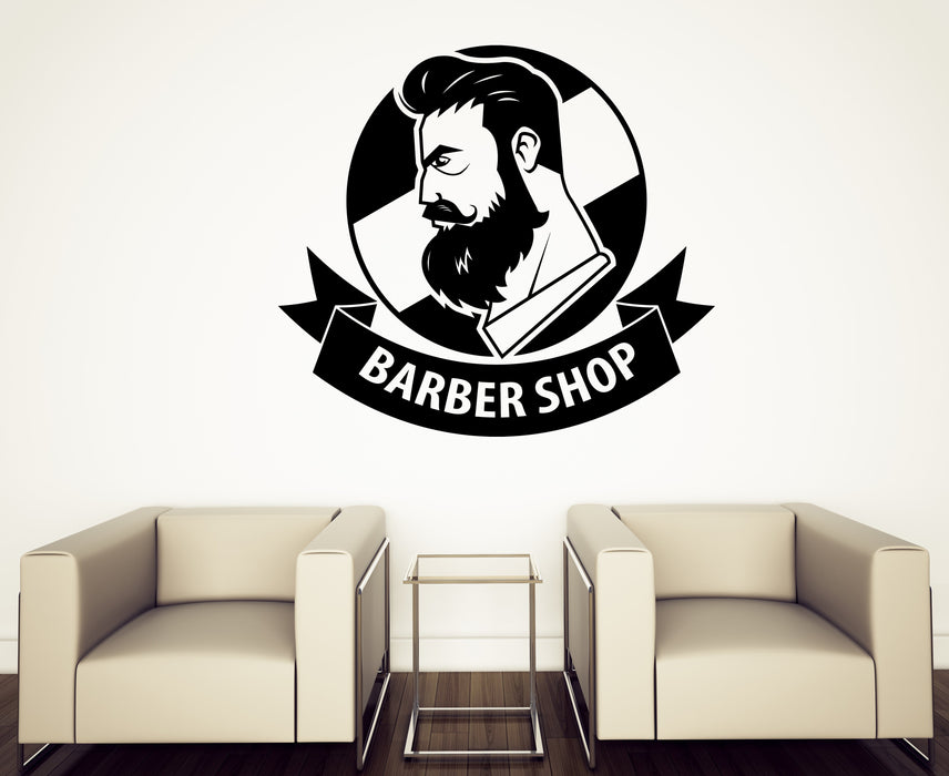 Wall Stickers Vinyl Decal Barber Shop with Ribbon Logo Haircut Men Salon (n679)