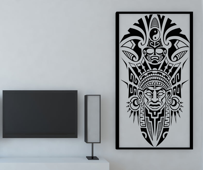 Виниловая наклейка на стену, древняя племенная маска индейцев майя, уникальный подарок (n708)