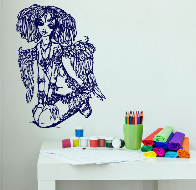 Vinyl Decal Wall Sticker Pretty Angel Girl Wings Kids Style Unique Gift (n709)