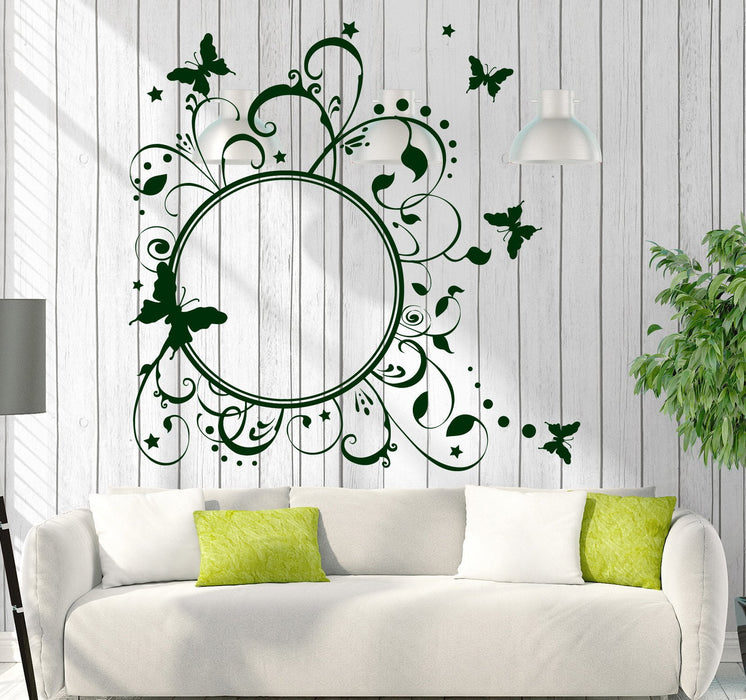 Vinyl Decal Wall Sticker Round Butterfly Frame Floral Pattern Studio Art Unique Gift (n745)