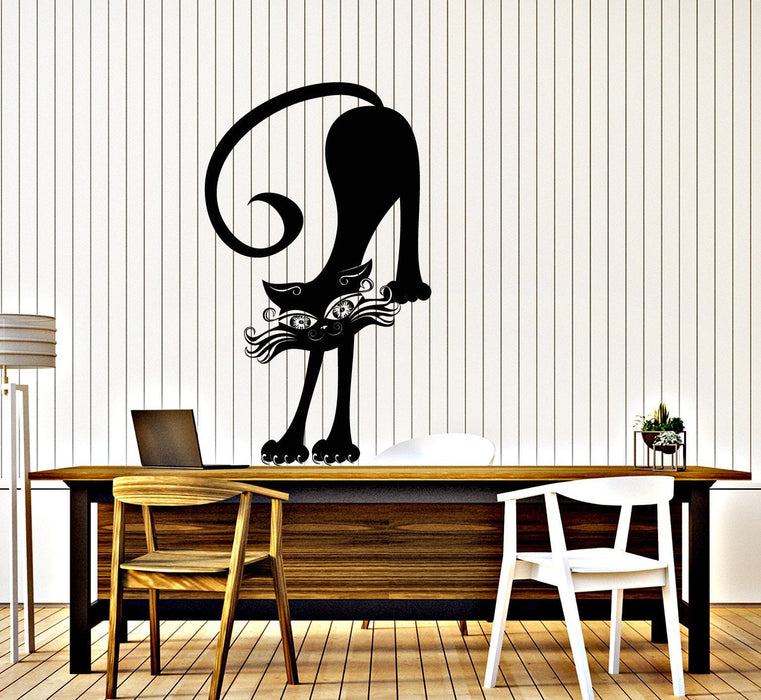 Vinyl Decal Wall Sticker Cat Kitty Black Stretches Elbow Paw Decor Unique Gift (n751)