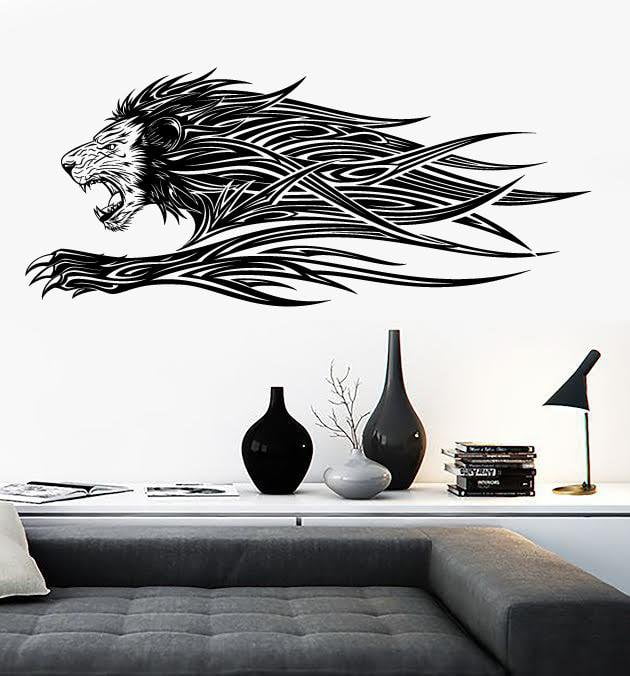 Vinyl Decal Wall Running Lion Mane Fluttering Grin Strength Animal Decal Unique Gift (n774)