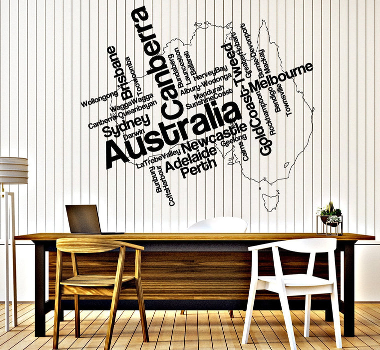 Wall Sticker Vinyl Decal Australia Map and Names of Cities in Continent Unique Gift (n784)