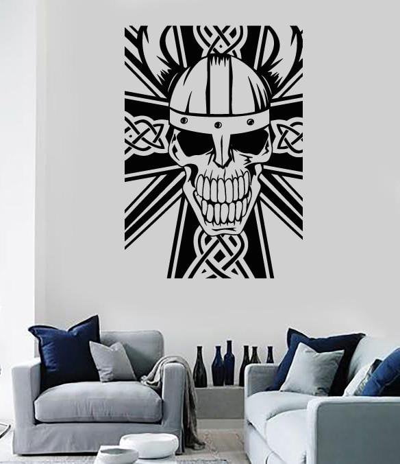 Vinyl Decal Wall Sticker Celtic Cross and Skull Decor Unique Gift (n802)