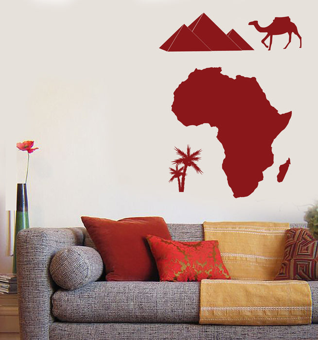 Large Vinyl Decal Wall Sticker African Continent Symbol Camel Palm Pyramids (n820)