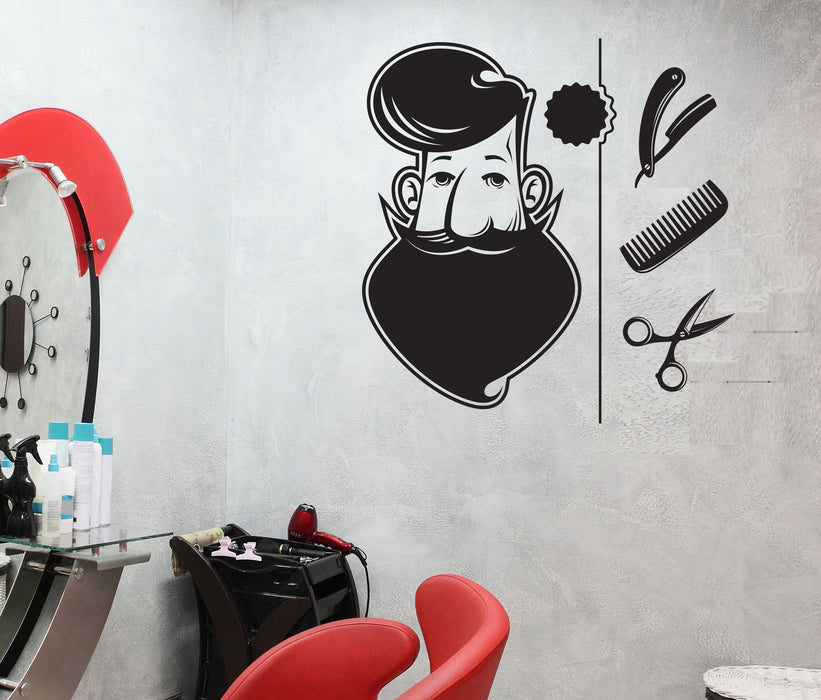 Large Vinyl Decal Wall Sticker Barber Shop Tools Elements Hair Salon Art (n823)