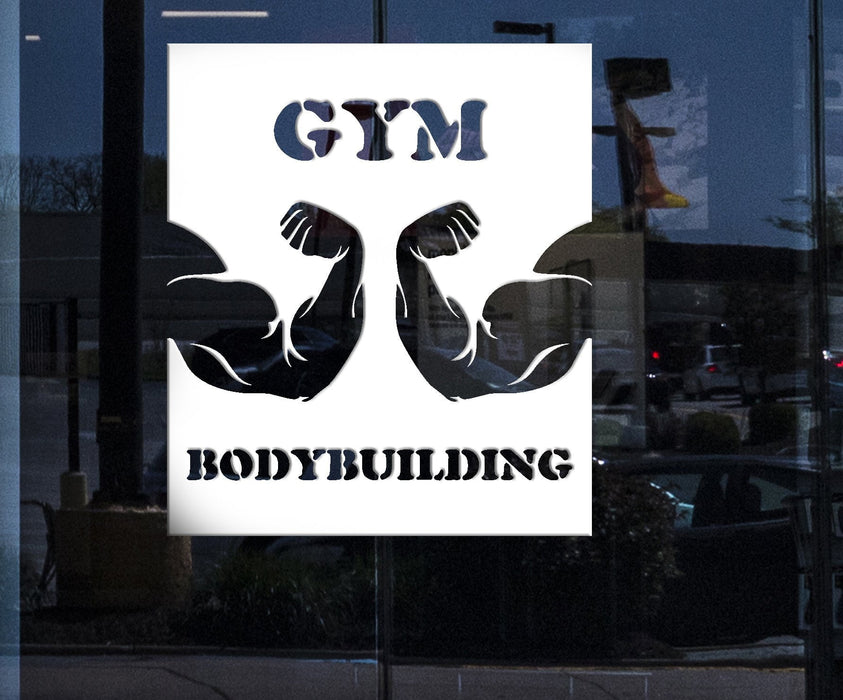 Window and Door Vinyl Decal Wall Sticker Gym Bodybuilding Biceps Sport Emblem (n840w)
