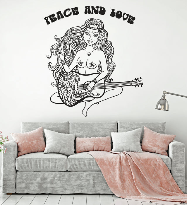 Vinyl Decal Wall Sticker Nude Hippie Girl Peace and Love Life Style (n855)