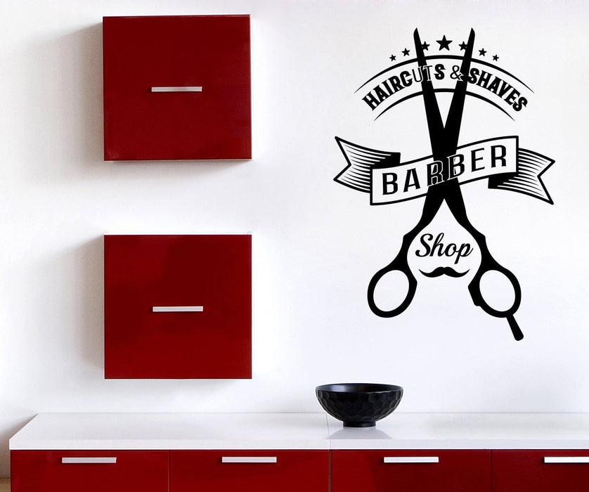 Vinyl Decal Wall Sticker Barber Tools Haircuts Shaves Beauty Salon Decor Unique Gift (n883)