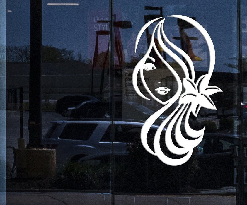 Window Sign for Business Vinyl Decal Sexy Girl Cute Eye Lips Hair Flowers Beauty Salon Decor Unique Gift (n938w)