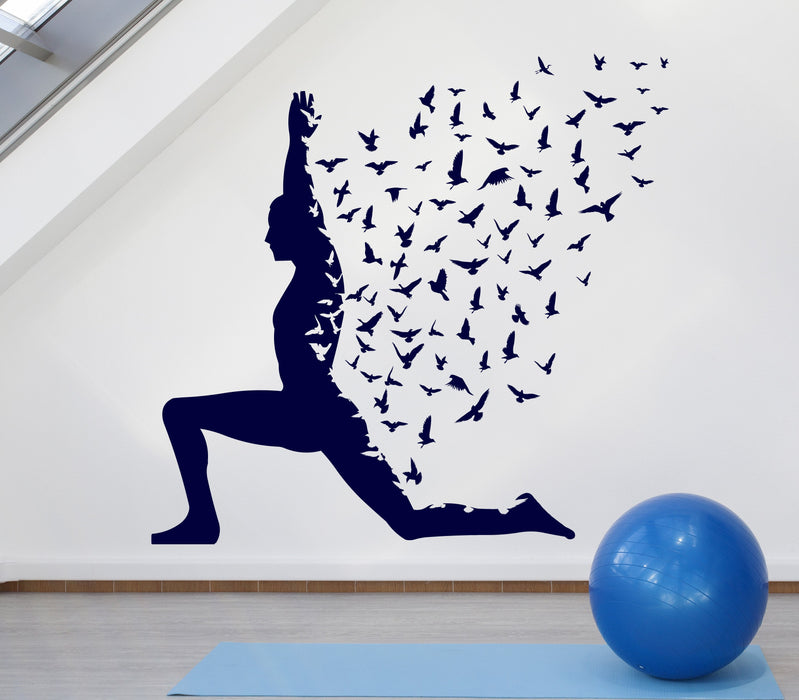 Large Vinyl Decal Yoga Pose with Birds Flying Human Body Yoga Poster (n942)