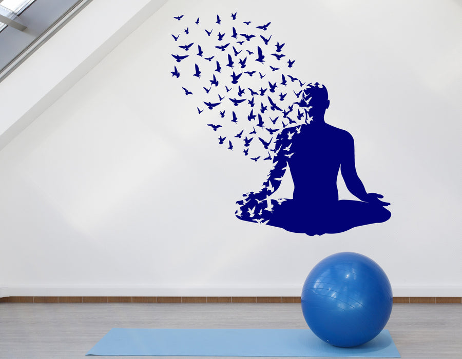 Large Wall Vinyl Decal Yoga Pose Birds Flying Meditation Human Body (n944)