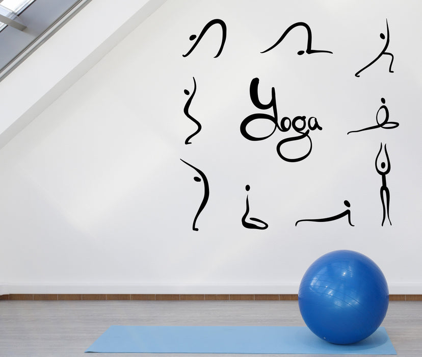 Vinyl Wall Sticker Set Picture Yoga Pose Fitness Gym Yoga Studio Decor (n954)