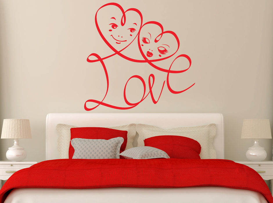 Vinyl Decal Wall Sticker Word LOVE Hearts Funny Faces Bedroom Decor (n956)
