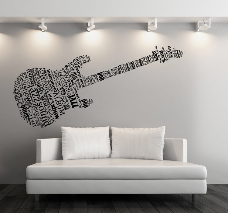 Large Vinyl Decal Wall Sticker Word Clouds Music Notes Shape Guitar (n964)