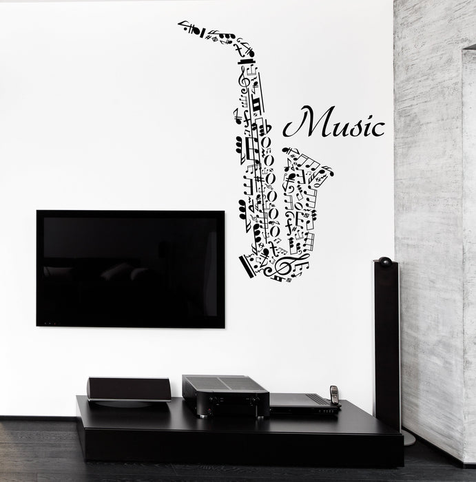 Vinyl Decal Wall Sticker Word Clouds Music Notes Shape Saxophone (n966)