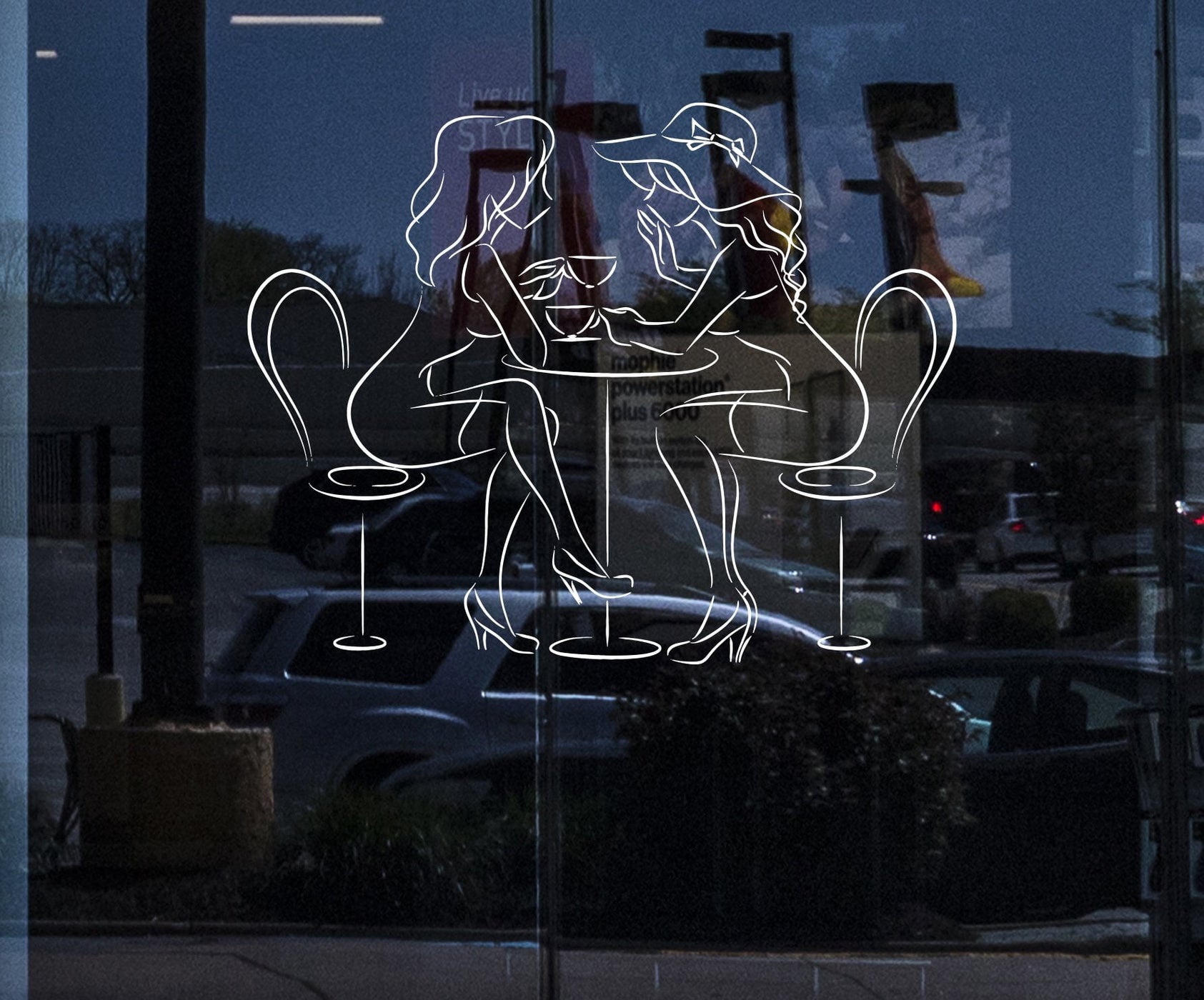 Window Sign Vinyl Decal Woman Sit in the Cafe and Drink Coffee Cafe Re ...