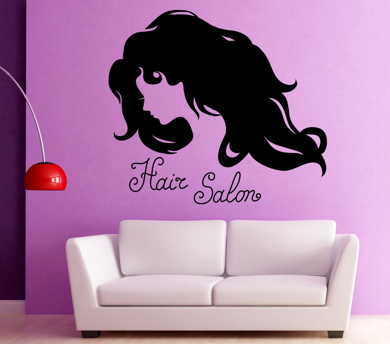 Vinyl Decal Silhouette Woman Face Long Wavy Hair Beauty Salon Wall Sticker n977