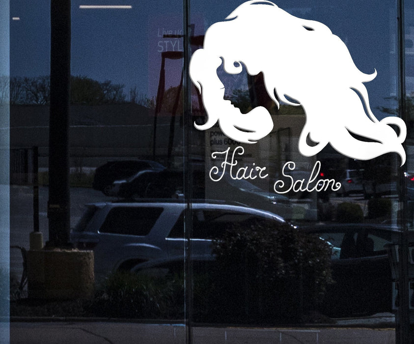Window Sign for Business Vinyl Decal Silhouette Woman Face Long Wavy Hair Beauty Salon Wall Sticker (n977w)