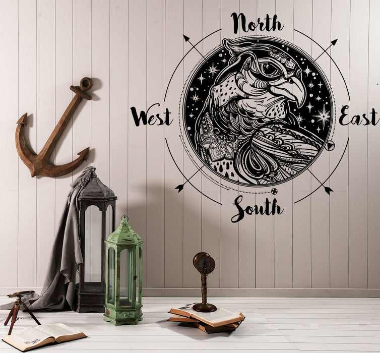 Large Vinyl Decal Wind Rose Compass Bird Prey Head West East North South (n987)