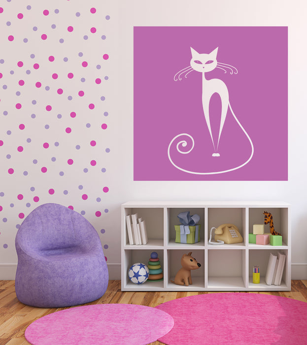 Wall Vinyl Wall Sticker Decal White Sitting Cat Eyes Tail on Background n993