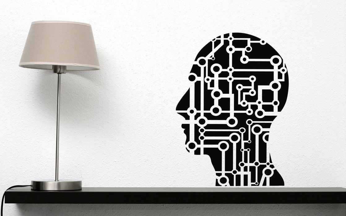 Large Wall Vinyl Sticker Decal Head Science Micro Chip Artificial Modern Decor Unique Gift (n522)