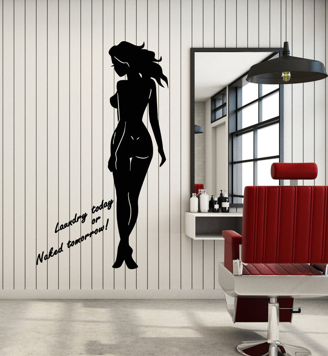 Vinyl Wall Decal Naked Sexy Woman Laundry Bathroom No Clothes Quote Phrase Stickers Mural (g3111)
