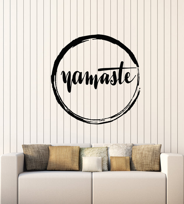 Vinyl Wall Decal Circle Lettering Namaste Hands Yoga Meditation Room Stickers Mural (g1599)