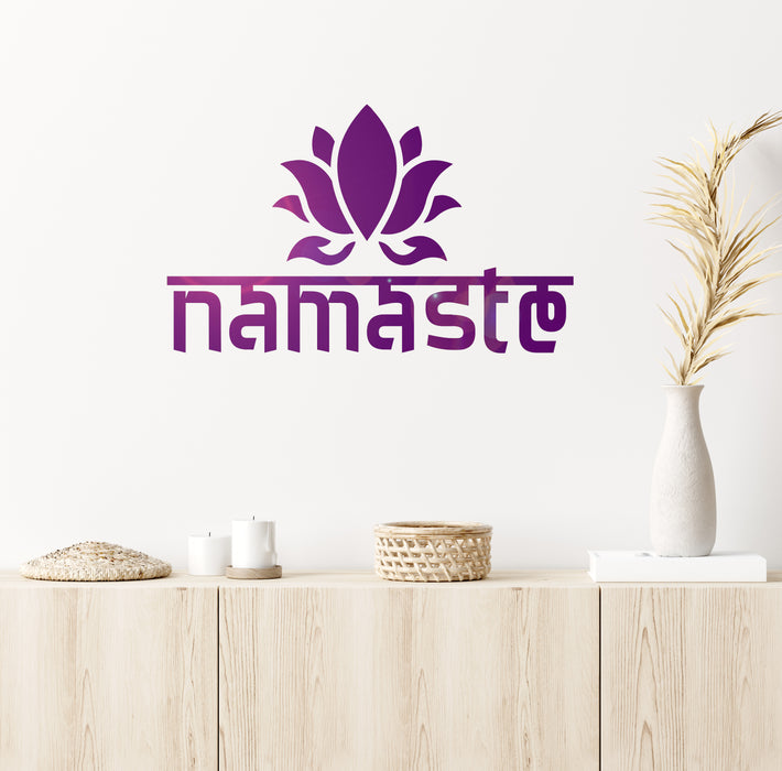 Vinyl Wall Decal Namaste Lotus Flower Yoga Room Sanskrit Words Stickers Mural (ig6304)