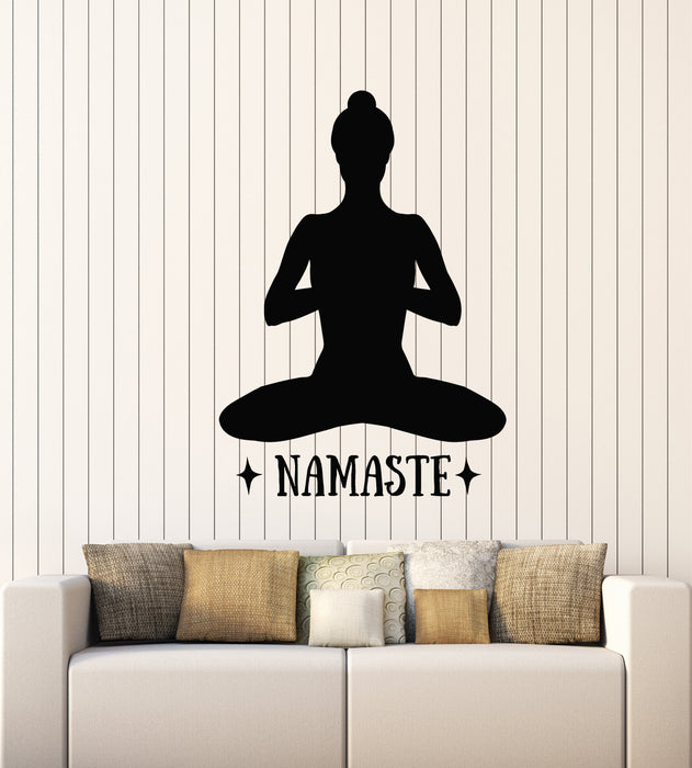 Vinyl Wall Decal Namaste Yoga Studio Lotus Pose Meditation Girl Stickers Mural (g3207)