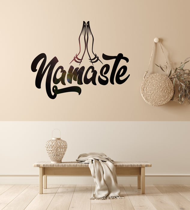 Vinyl Wall Decal Namaste Hands India Hindu Yoga Center Living Room Stickers Mural (ig6302)