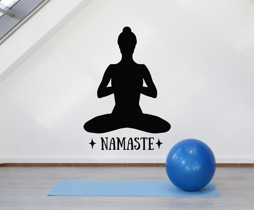 Vinyl Wall Decal Namaste Yoga Studio Lotus Pose Meditation Girl Stickers Mural (g3207)