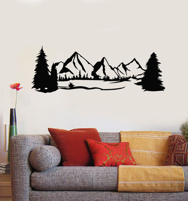 Vinyl Wall Decal Landscape Nature Scenery Terrain Snowy Mountain Trees Stickers Mural (g849)