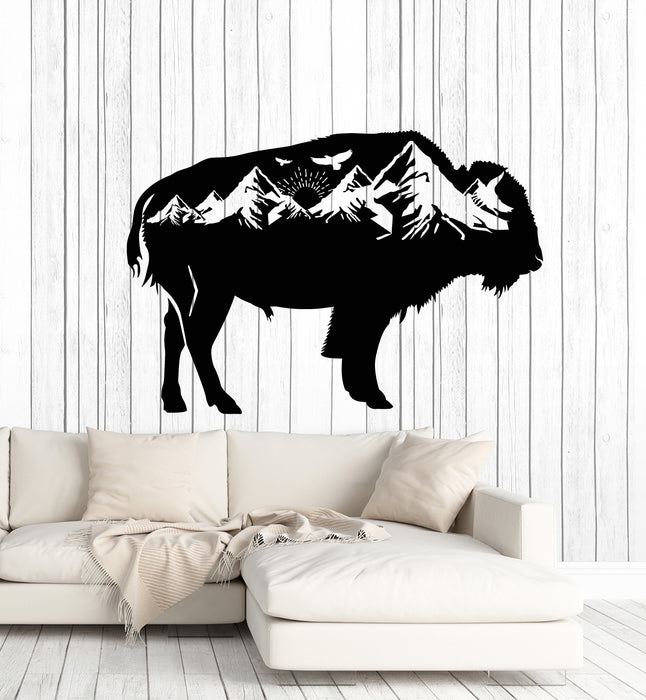 Vinyl Wall Decal Bison Wild Animal Mountains Sun Nature Stickers Mural (g2824)