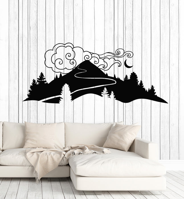 Vinyl Wall Decal Mountain Night Clouds Moon Nature Forest Stickers Mural (g3143)