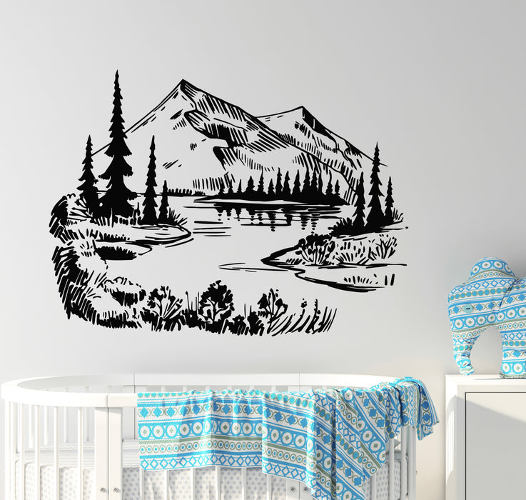 Vinyl Wall Decal Landscape Mountains Nature Trees Living Room Stickers Mural (g4767)