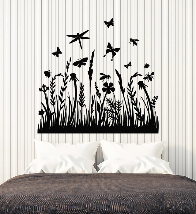 Vinyl Wall Decal Beautiful Insects Nature Flowers Butterfly Dragonfly Stickers Mural (g5141)