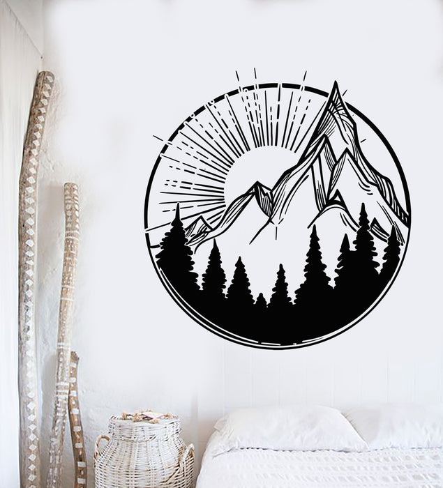 Vinyl Wall Decal Sunrise Circle Nature Sun Mountain Forest Stickers Mural (g5207)