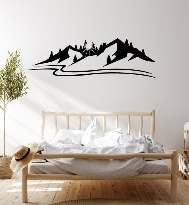 Vinyl Wall Decal Snowy Mountains Tree Nature Winter Sun Stickers Mural (g7539)