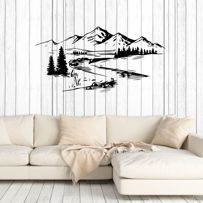Vinyl Wall Decal Landscape Nature Mountains River Tree Decor Stickers Mural (g8261)