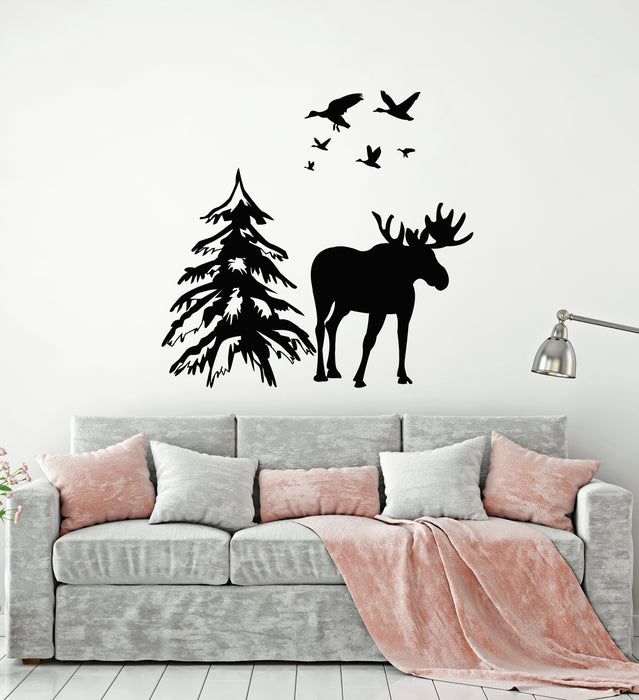Vinyl Wall Decal Deer Moose Horn Ducks Fir Tree Nature Stickers Mural (g3560)