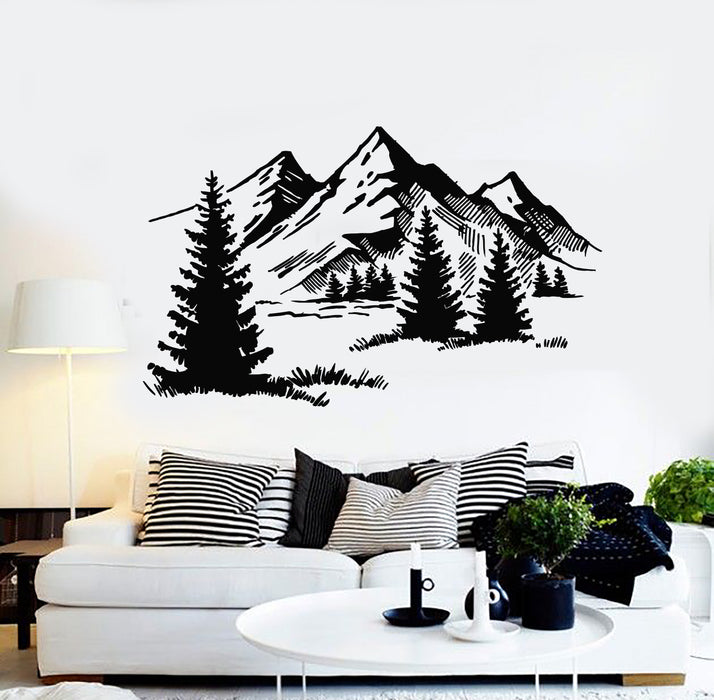 Vinyl Wall Decal Mountains Forest Fir Trees Wild Nature Decoration Stickers Mural (g4632)