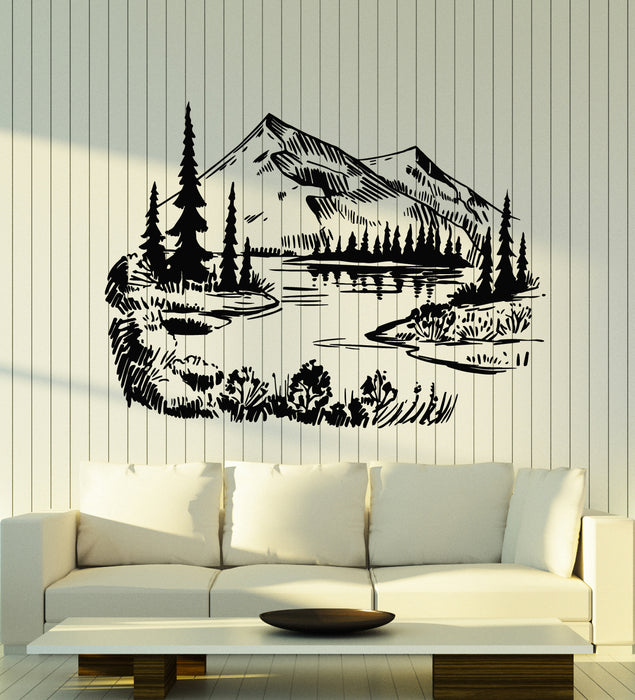 Vinyl Wall Decal Landscape Mountains Nature Trees Living Room Stickers Mural (g4767)