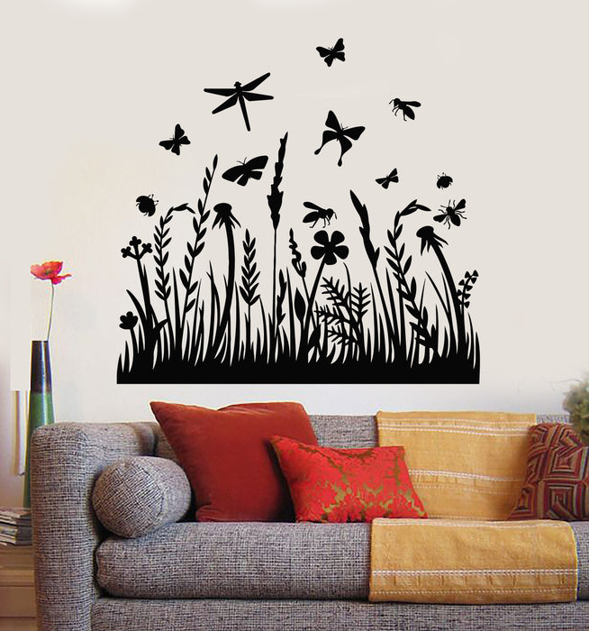 Vinyl Wall Decal Beautiful Insects Nature Flowers Butterfly Dragonfly Stickers Mural (g5141)