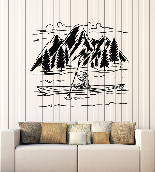 Vinyl Wall Decal Canoeing Wildlife Nature Mountains Landscape River Stickers Mural (g6592)