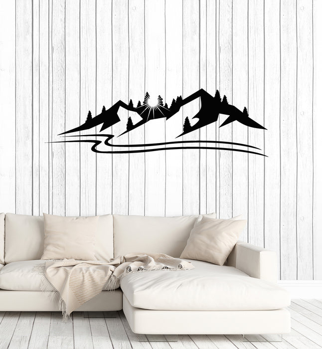 Vinyl Wall Decal Snowy Mountains Tree Nature Winter Sun Stickers Mural (g7539)