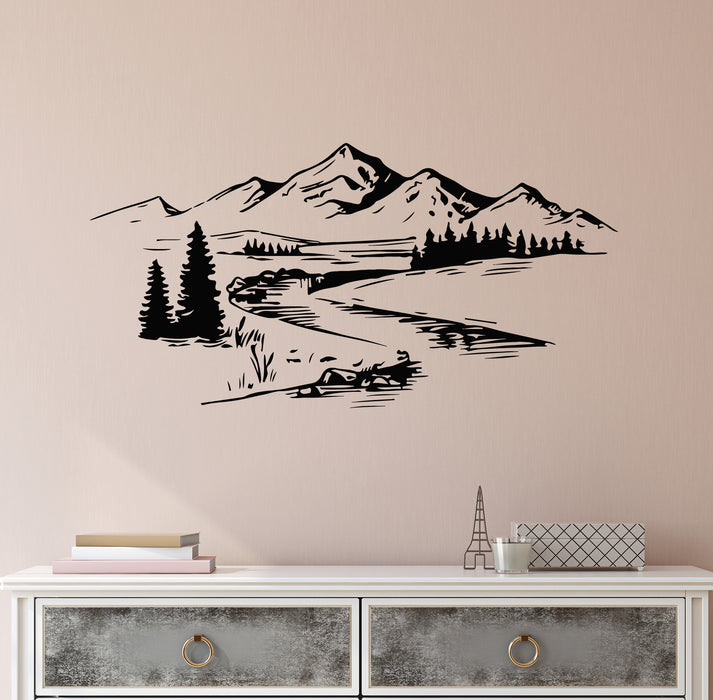 Vinyl Wall Decal Landscape Nature Mountains River Tree Decor Stickers Mural (g8261)