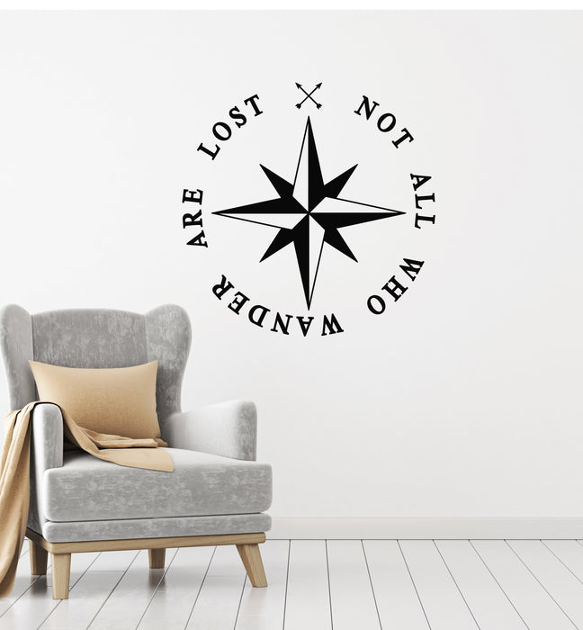 Vinyl Wall Decal Nautical Compass Rose Inspiration Quote Motivating Phrase Stickers Mural (ig5354)