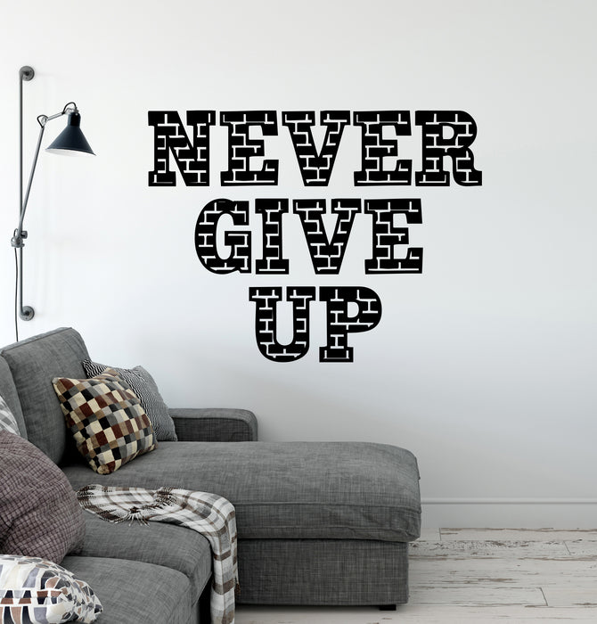 Vinyl Wall Decal Never Give Up Quote Saying Phrase Sports Fitness Motivational Stickers Mural (ig6235)